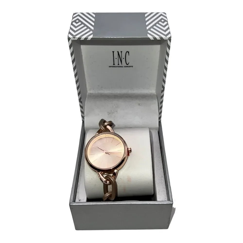 INC Women's Rose Gold-Tone Chain LInk Bracelet Watch 32mm New